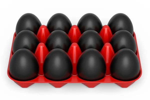 Luxe Zwarte Eieren Plastic Dienblad Papier Karton Geïsoleerd Witte Achtergrond — Stockfoto