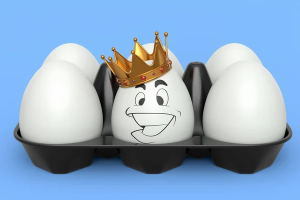 Unique White Egg Gold Royal Crown Standing Plastic Tray White — Stock Photo, Image