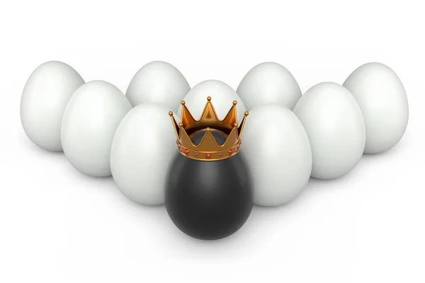 Beyaz Tavuk Yumurtası Yığını Beyaz Arka Planda Kraliyet Tacıyla Eşşiz — Stok fotoğraf