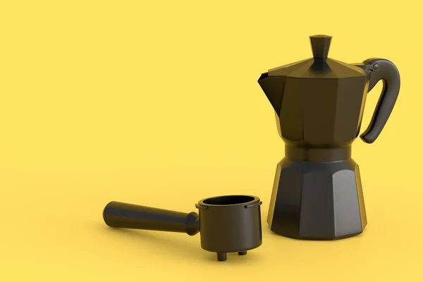加角和间歇式咖啡机的浓缩咖啡机 用于在单色背景下准备早餐 煮拿铁咖啡用咖啡壶3D渲染 — 图库照片