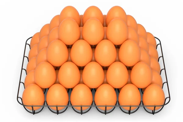 Ферма Сырые Органические Коричневые Яйца Металлический Лоток Бумажный Картон Белом — стоковое фото