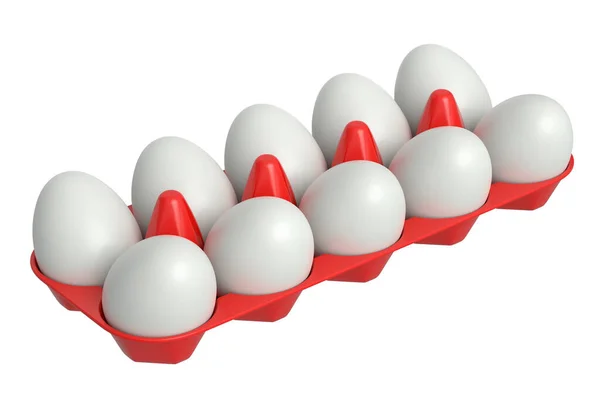 Granja Huevos Blancos Orgánicos Crudos Bandeja Plástico Cartón Papel Sobre —  Fotos de Stock
