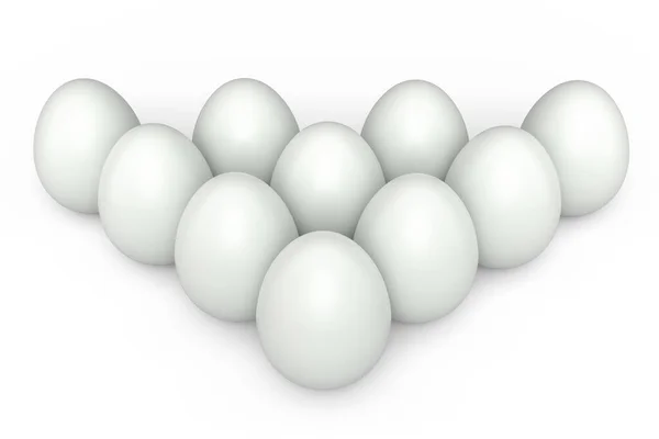 Agrupe Huevos Pollo Blanco Orgánicos Crudos Granja Pie Línea Cola —  Fotos de Stock