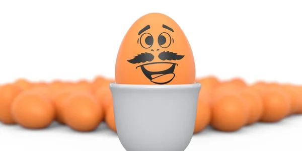 Kahvaltı Için Seramik Yumurta Bardağında Gülen Surat Beyaz Arka Planda — Stok fotoğraf