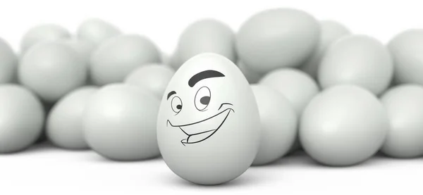Fadeleri Komik Suratı Olan Beyaz Yumurta Beyaz Arka Planda Yumurta — Stok fotoğraf