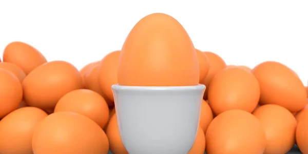 Kahvaltı Için Seramik Yumurta Kabına Boyanmış Çiftlik Yumurtası Beyaz Arka — Stok fotoğraf