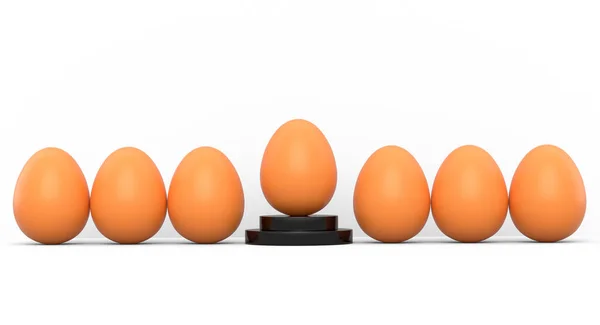 Bauernhof Braune Hühnerei Auf Dem Podium Und Menge Von Eiern — Stockfoto