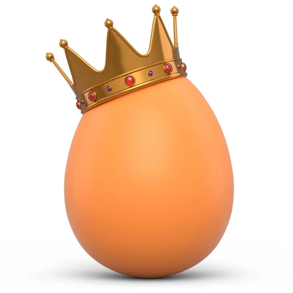 白い背景に金王冠を持つファーム有機茶色の卵 新鮮な鶏の卵や朝の朝食の3Dレンダリングと贅沢の概念 富と帝国の力 — ストック写真