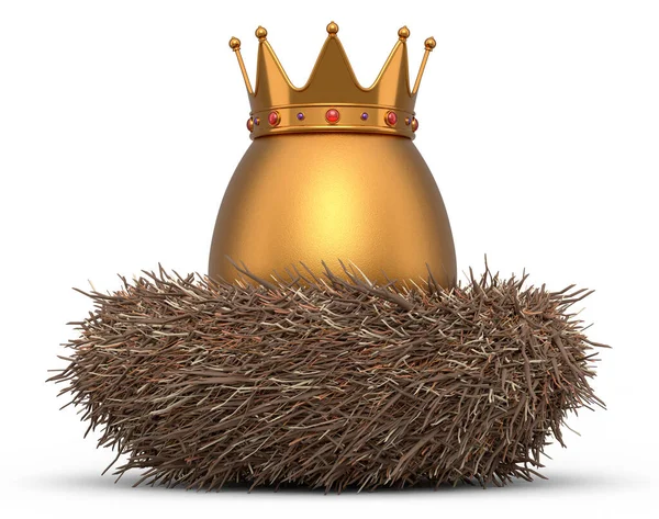 Farm Gold Egg Gold Royal King Crown Bird Nest Isolated — Stock Photo, Image