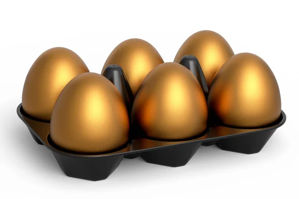 Huevos Oro Lujo Pie Bandeja Plástico Cartón Papel Aislado Sobre — Foto de Stock