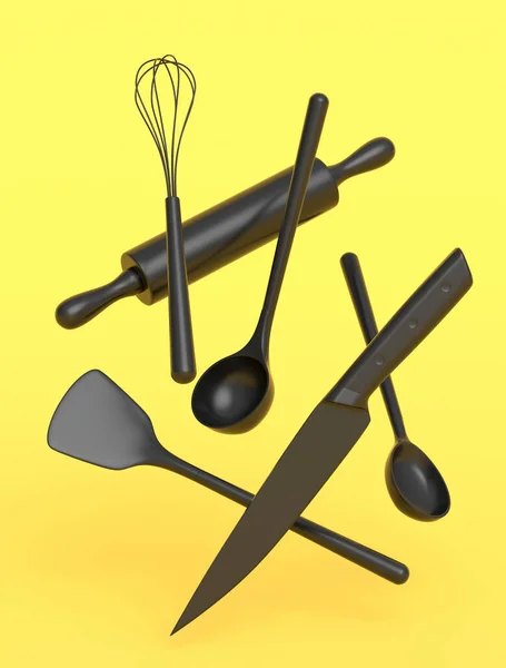 Ξύλινα Σκεύη Κουζίνας Εργαλεία Και Εξοπλισμός Μονόχρωμο Φόντο Καθιστούν Εργαλεία — Φωτογραφία Αρχείου