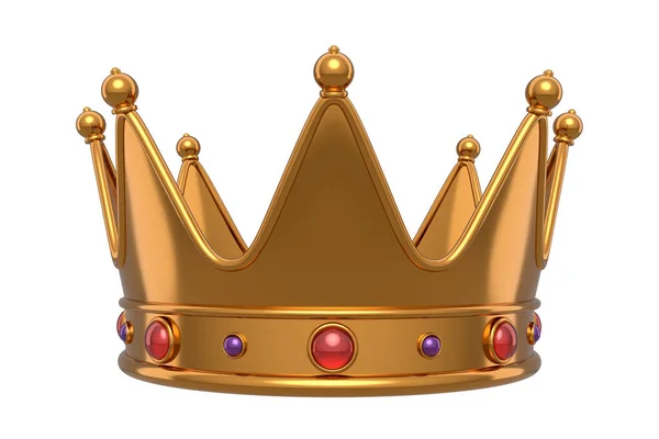 Coroa Rei Real Ouro Com Jóias Isoladas Fundo Branco Renderização — Fotografia de Stock