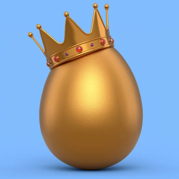 Mavi Arka Planda Kraliyet Tacı Olan Organik Altın Yumurta Boyutlu — Stok fotoğraf