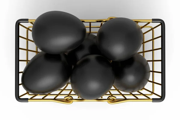 Metal Sepetteki Lüks Siyah Yumurtalar Beyaz Arka Planda Izole Edilmiş — Stok fotoğraf