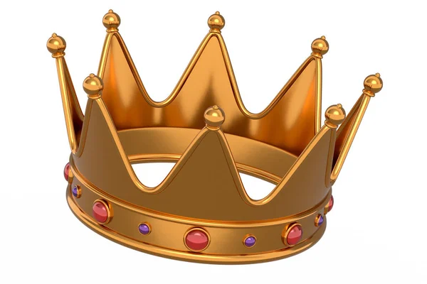 金王冠与珠宝隔离的白色背景 三维渲染国王和王后的概念头饰 加冕用的王冠珠宝或王冠奢侈品 — 图库照片