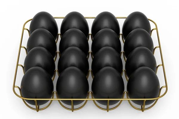 Luxe Zwarte Eieren Metalen Dienblad Papier Karton Geïsoleerd Witte Achtergrond — Stockfoto