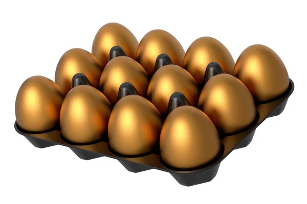 Huevos Oro Lujo Pie Bandeja Plástico Cartón Papel Aislado Sobre — Foto de Stock