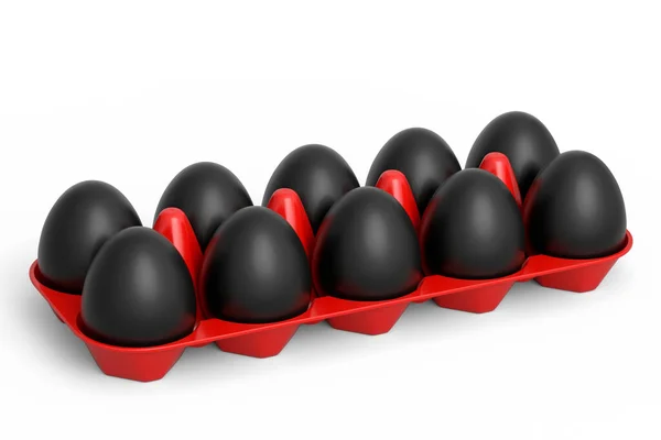 Plastik Tepside Duran Lüks Siyah Yumurtalar Beyaz Arka Planda Izole — Stok fotoğraf