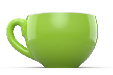 Cappuccino, americano, espresso, mocha, latte, beyaz arka planda kakao için seramik kahve fincanı. Geri dönüşüm ambalajı ve çöreğinde 3D konsept paket ve içecek.