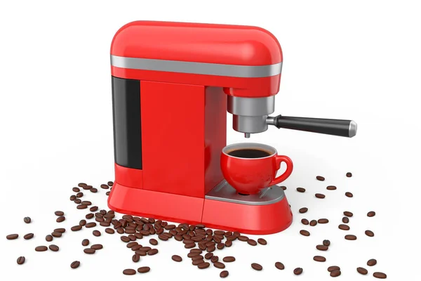 Kornalı Espresso Kahve Makinesi Beyaz Arka Planda Seramik Kahve Fincanı — Stok fotoğraf