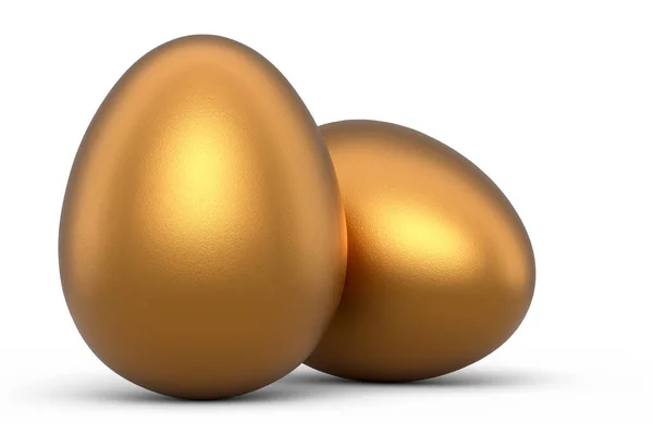 Huevos Pollo Oro Lujo Aislados Sobre Fondo Blanco Renderizado Concepto —  Fotos de Stock