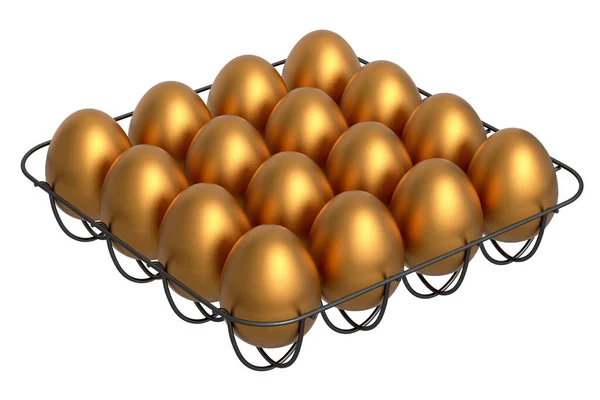 Luksusowe Złote Jaja Stojące Metalowej Tacy Lub Papierowej Tekturze Izolowane — Zdjęcie stockowe