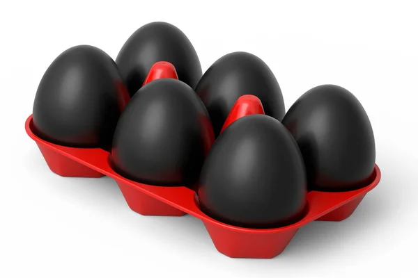 Plastik Tepside Duran Lüks Siyah Yumurtalar Beyaz Arka Planda Izole — Stok fotoğraf