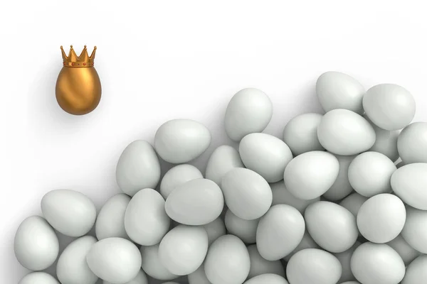 Beyaz Tavuk Yumurtası Yığını Kraliyet Kralının Beyaz Arka Planında Eşsiz — Stok fotoğraf