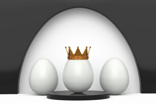 Ovos Galinha Branca Linha Ovo Ouro Único Coroa Real Rei — Fotografia de Stock
