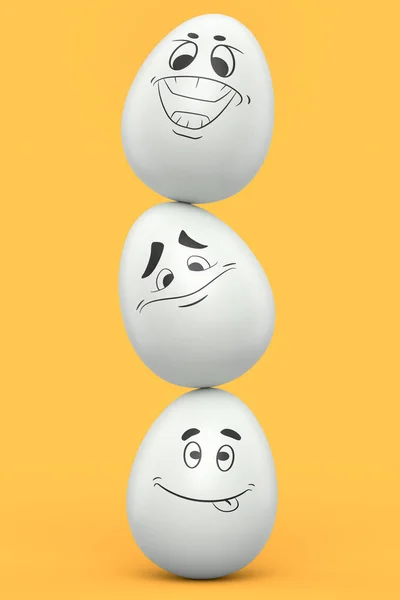 Balance Stack Farm Egg Expressions Funny Face Yellow Background Render — Stock Photo, Image