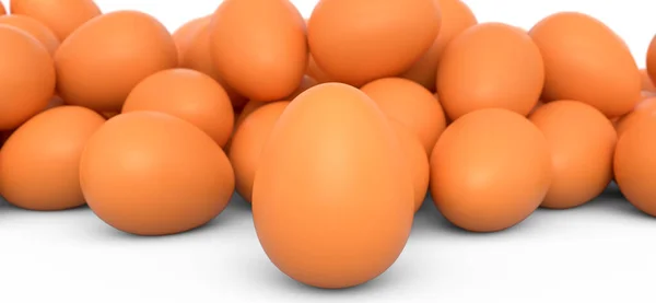 Beyaz Arka Planda Kalabalık Içinde Pişmemiş Organik Tavuk Yumurtası Grubu — Stok fotoğraf