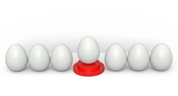 Boerderij Witte Kip Het Podium Menigte Van Eieren Rij Witte — Stockfoto