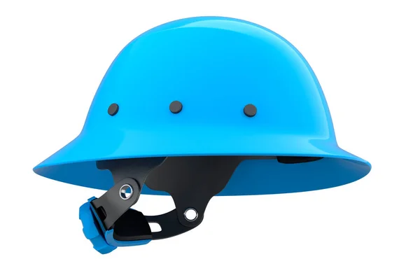 蓝色安全帽或硬帽 白色背景隔离 头盔和手工工具的3D渲染和说明 — 图库照片
