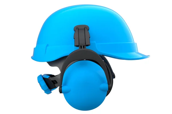 Capacete Segurança Azul Tampão Duro Fones Ouvido Muffs Isolados Fundo — Fotografia de Stock