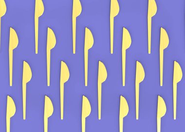 Tek renkli arka planda bıçak gibi tek kullanımlık aletler. 3D dünyayı kurtarma ve sıfır atık kavramı