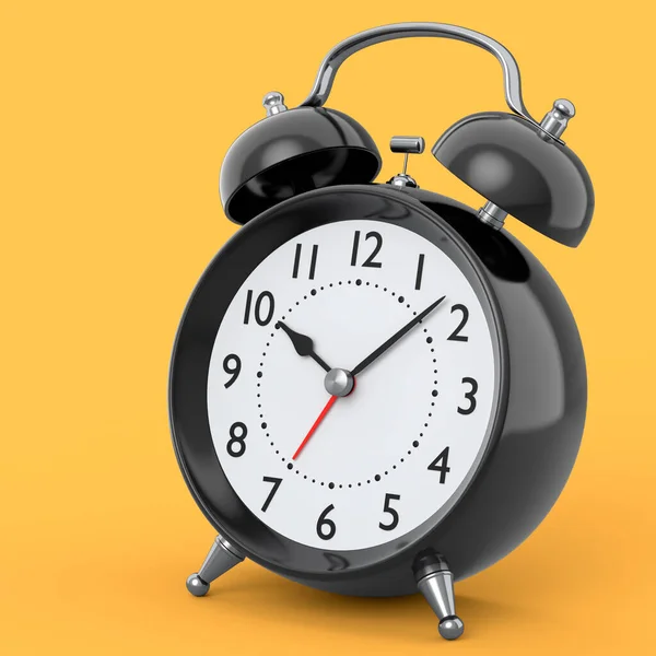 黄色の背景にヴィンテージ目覚まし時計 3Dレンダリングの概念目を覚ます時間朝と急いで オンラインショッピングのための販売促進期間 — ストック写真