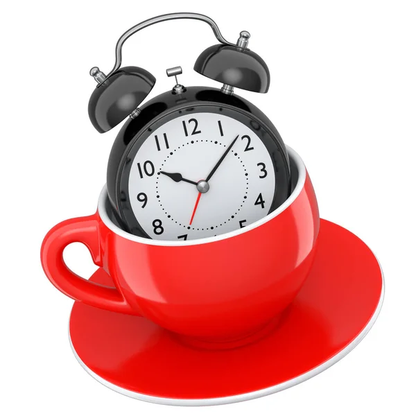 Vintage Alarm Clock Ceramic Coffee Cup White Background Render Concept — Fotografia de Stock