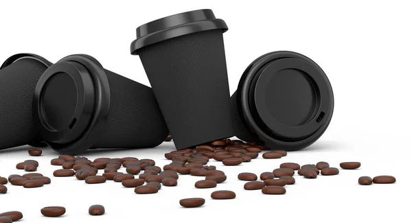 Set Paper Coffee Cup Coffee Bean Cappuccino Americano Espresso Latte — Stockfoto