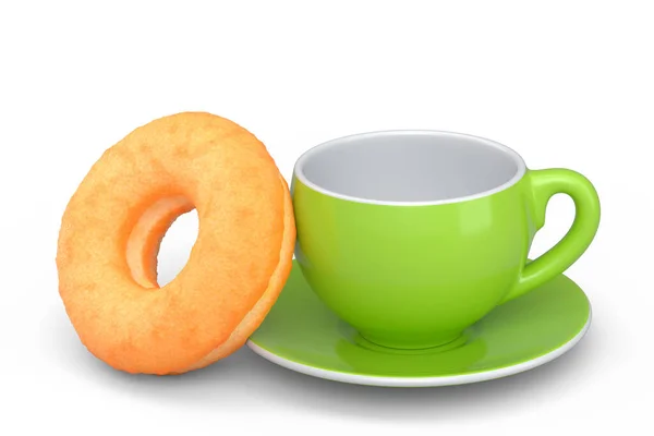 卡布奇诺咖啡 美式咖啡 浓缩咖啡 摩卡咖啡 拿铁咖啡 可可可豆 白底甜甜圈 循环包装和甜甜圈中概念外卖食品和饮料的3D渲染 — 图库照片