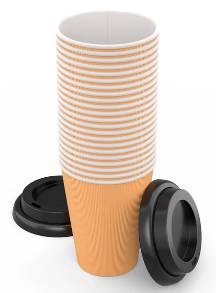 Kaffeetassen Set Aus Papier Mit Deckel Für Cappuccino American Espresso — Stockfoto