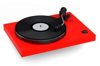 Vinyl record player or DJ turntable with retro vinyl disk on white background. 3d render of sound equipment and concept for sound entertainment.