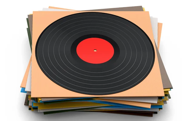 Black Vinyl Record Heap Covers Isolated White Background Render Musical — 스톡 사진