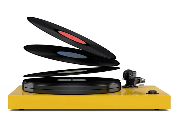 Vinyl Record Player Turntable Flying Vinyl Plate White Background Render — Stock Photo, Image