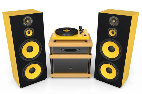 Set Speakers Loudspeakers Turntable White Background Render Audio Equipment Boombox — Stock Photo, Image