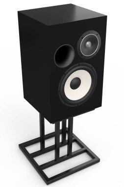 Hoparlörlü Hi-Fi hoparlörleri beyaz arka planda izole edildi. Ses kayıt stüdyosu için müzik kutusu gibi 3D ses ekipmanları oluştur
