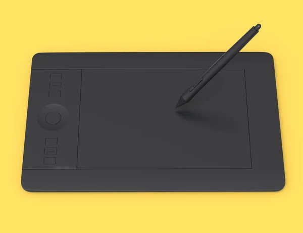 Top View Graphic Tablet Pen Illustrators Designers Photographers Isolated Yellow — Stock Photo, Image