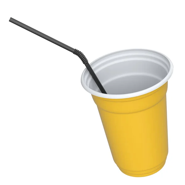 Plastic Disposable Party Cup Coffee Fresh Straw White Background Render — Stock Photo, Image