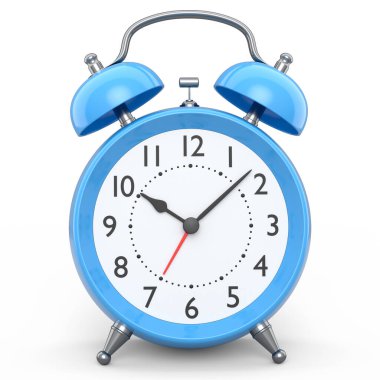 Vintage alarm clock on white background. 3d render concept of wake up time morning and hurry up, sales promotion period for online shopping
