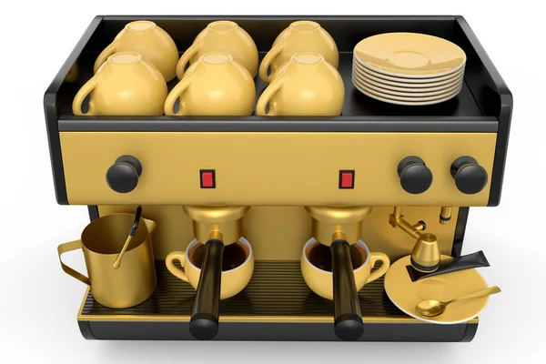 Cafetera Espresso Profesional Con Cuerno Para Dos Tazas Aisladas Sobre —  Fotos de Stock