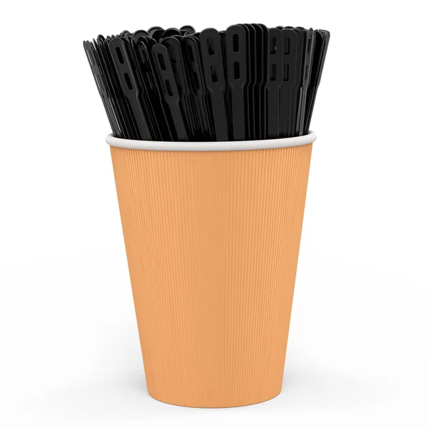 Kaffeetasse Aus Papier Mit Deckel Zucker Und Stick Für Cappuccino — Stockfoto